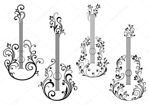 Floral Acoustic Guitar Icons Stock Vector Seamartini