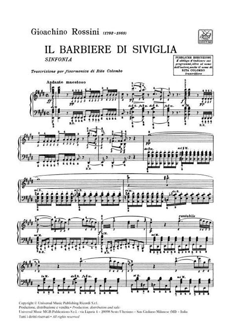 Barbiere Di Siviglia Sinfonia Di Gioacchino Rossini Spartiti Per