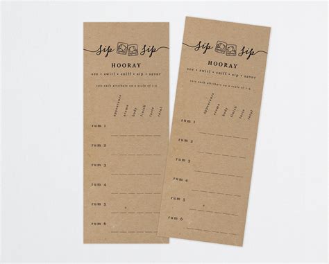 Printable Rum Tasting Card Score Card Scorecard Note Rating Rack Card