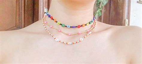 Maova Flower Bead Colored Chokers Daisy Chain Choker Etsy