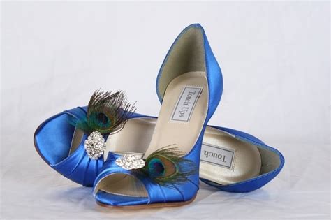 Sapphire Peacock Heel Blue Satin Wedding Shoes By Parisxox On Etsy