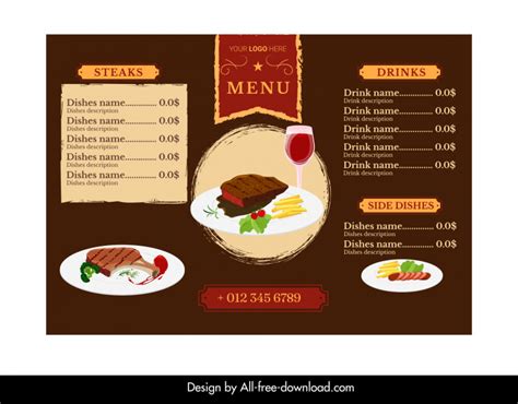 Steak Menu Template Dark Classic Design Vectors Images Graphic Art