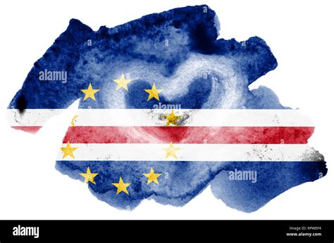 Cabo Verde Flag Is Depicted In Liquid Watercolor Style Isolated On