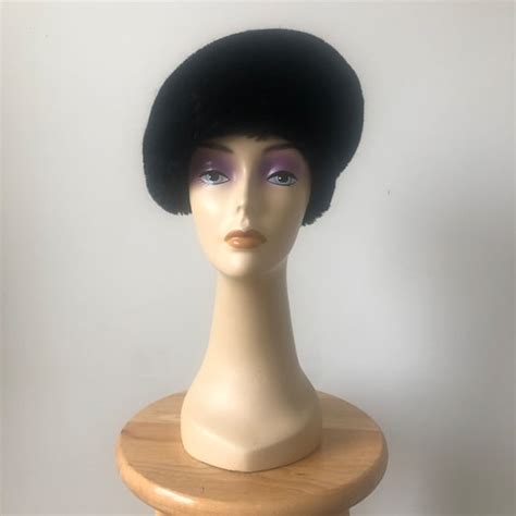 Vintage Black Faux Fur Hat 1960s Hat Winter Hat Be Gem