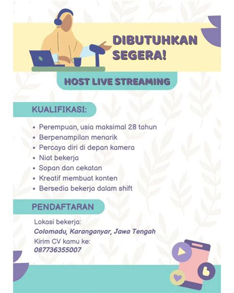 Lowongan Kerja Agustus 2023 Host Live Streaming Di Colomadu INFO