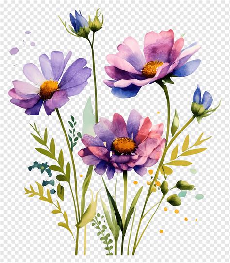 Pintura Acuarela De Flores Vibrantes Flores Moradas Png Pngwing