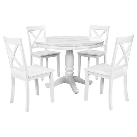 Bybafun White Traditional Dining Room Set With Round Table Seats 4 In The Dining Room Sets