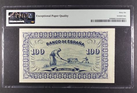 100 PESETAS 1937 BANK OF SPAIN GIJÓN PMG 66 EPQ MA Shops