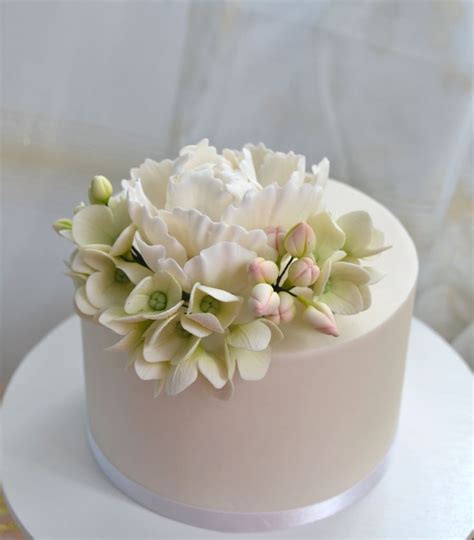 White Peony And Filler Flower Buds And Hydrangea Hydrangea Cake Garden