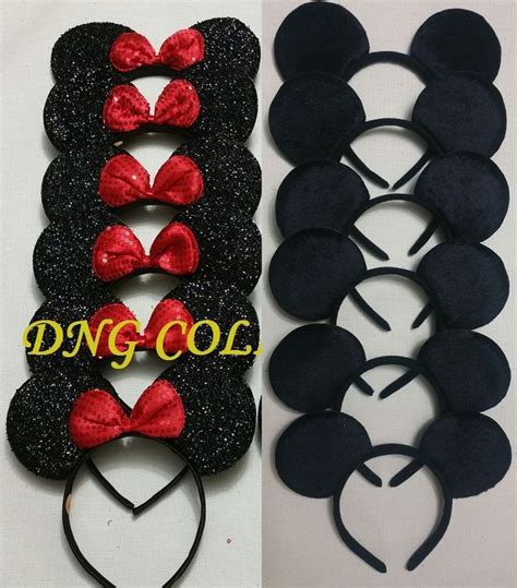 12 Pc Minnie Mouse Ears Headbands Black Pink Polka Dot Bow Mickey Party Birthday For Sale Online