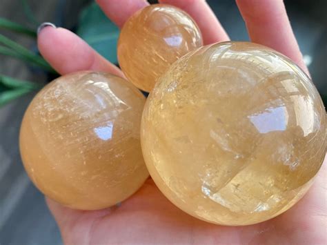 Honey Calcite Sphere Natural Crystal Honey Calcite Carved And Polished