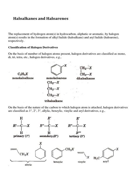 Haloalkanes And Haloarenes Classification Of Halogen Derivatives Pdf