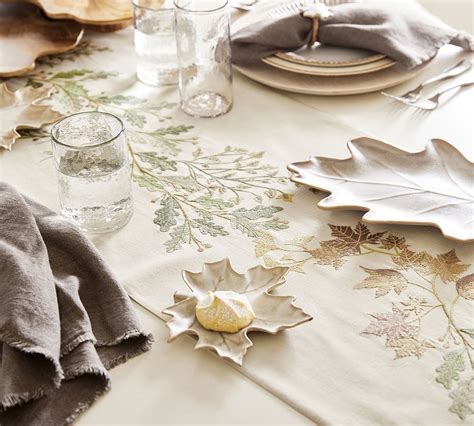 Autumnal Botanical Cotton Linen Table Runner Pottery Barn