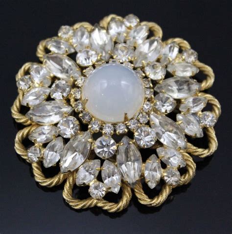 Schreiner Brooch Pin Sugarloaf Moonstone Glass Cabochon Large Etsy