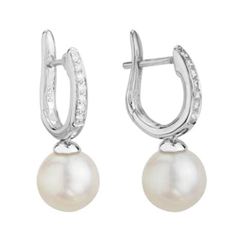 White Gold Pearl Hoop Earrings Simmons Fine Jewelry