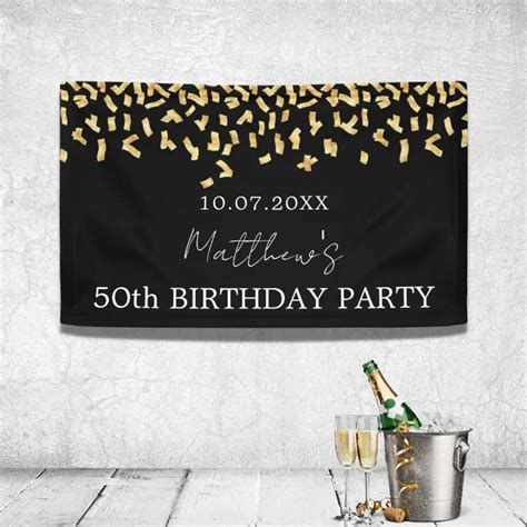 Birthday Party Black Gold Confetti Banner Zazzle