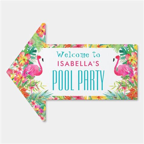 Tropical Floral Swimming Pool Party Arrow Sign Zazzle Pool Party