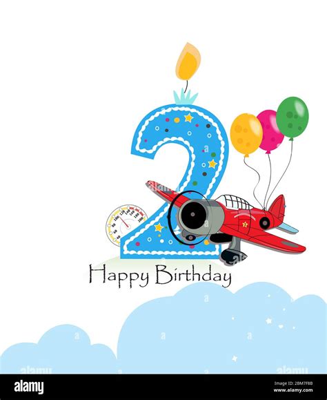 Second Birthday Greeting Card Air Plane And Balloon Happy Birthday Boy