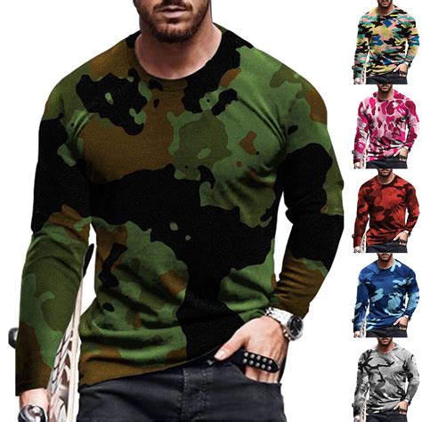 Uveasisha Long Sleeve T Shirts For Men Graphic Tees Big And Tall Camo T