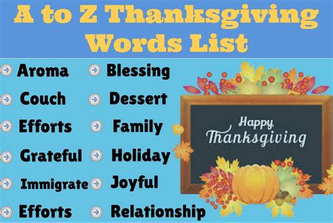 A To Z Thanksgiving Words List Essential Words Word Tutes