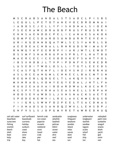 Beach Word Search Printable