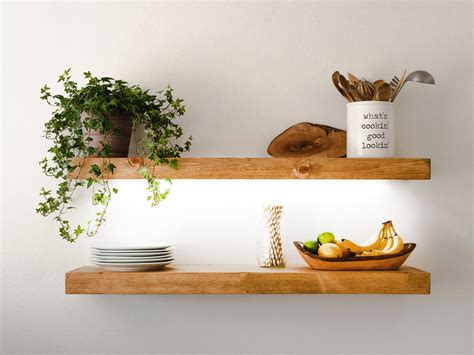 Floating Shelf With Led Lights Kitchen Shelving Free Etsy Uk