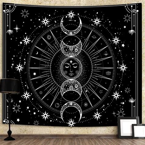 Psychedelic Black Moon Tapestry Wall Hanging Temu