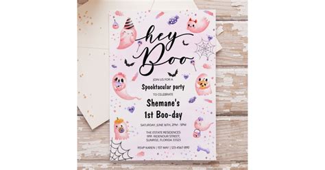 Hey Boo Spooktacular Pink Ghost Halloween Birthday Invitation Zazzle