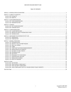 Fillable Online EMPLOYEE WELFARE BENEFIT PLAN TABLE OF Fax Email