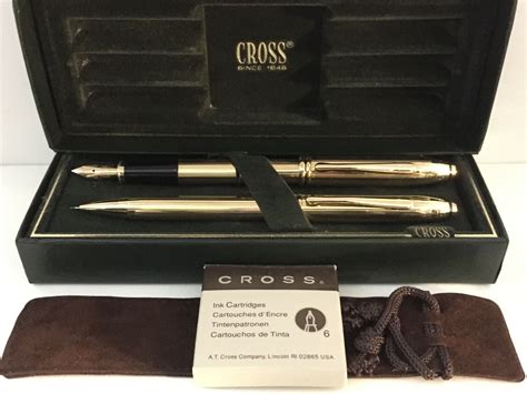 Cross Townsend 18k Gold Filled Fountain Pen Rollerball And 05 Pencil