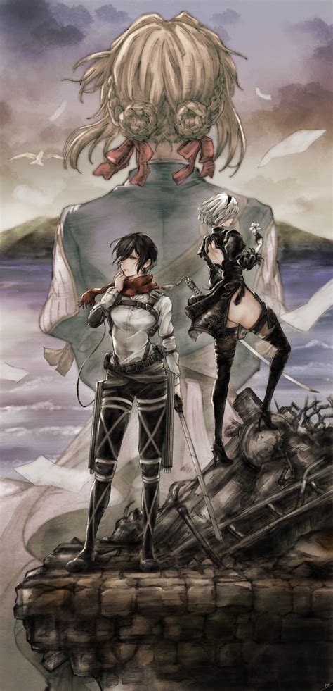Mikasa Violet And 2b Art By Eto384 Rnier