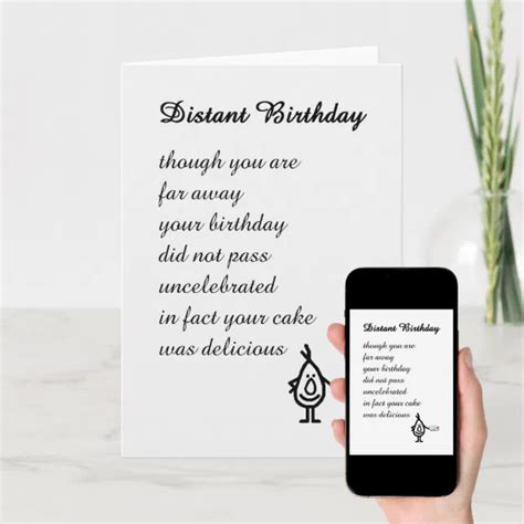 Distant Birthday A Funny Birthday Poem Card Zazzle