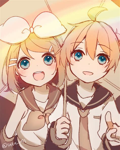 鏡音レン 鏡音リン 「鏡音版深夜のお絵描き60分1本勝負 「虹」🌈 」さざなみのイラスト