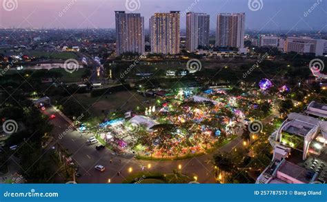 Aerial View of the Summer Market Culinary Festival in Bekasi, People ...