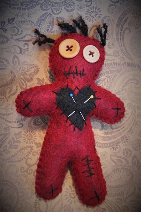 Voodoo Doll Handmade Felt Voo Doo Doll Rustic Red With Black Heart Boogie Man Doll Zombie Doll