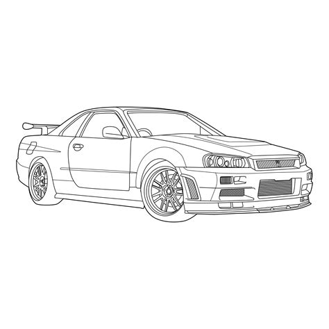 Nissan Skyline R34 Vector Line Drawing Illustration, Digital Vector ...