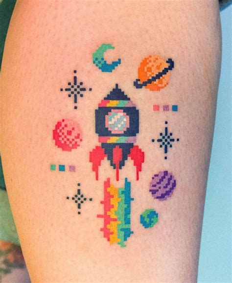 Colourful Tattoo Space Rocket Stars Planets Adventure Tatuajes