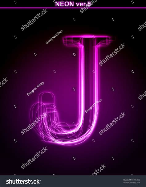 Glowing Neon Letter On Black Background Letter J Full Font In