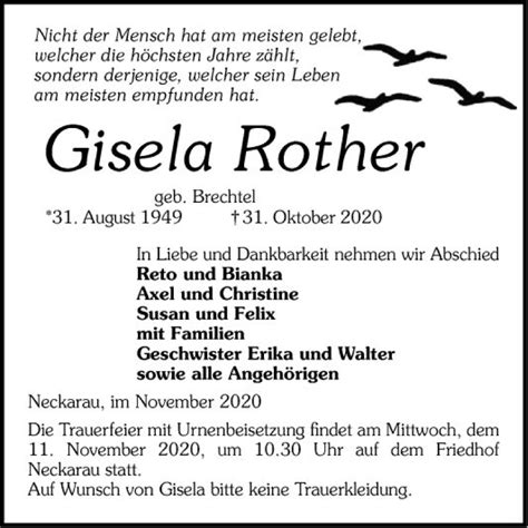 Traueranzeigen Von Gisela Rother Trauerportal Ihrer Tageszeitung