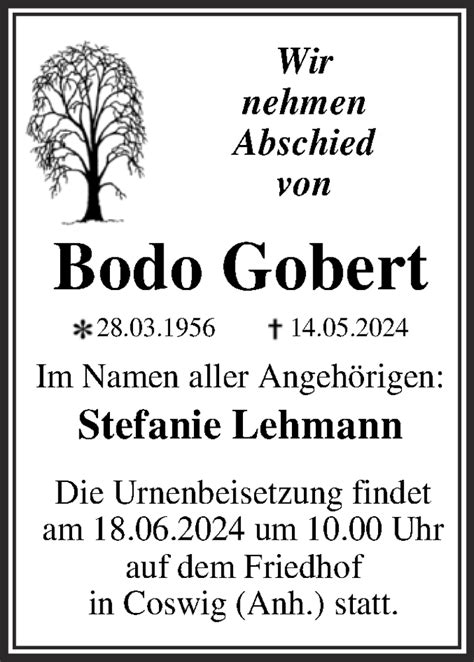 Traueranzeigen Von Bodo Gobert Abschied Nehmen De