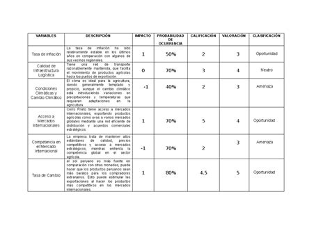 Variables Variables Descripci N Impacto Probabilidad De Ocurrencia