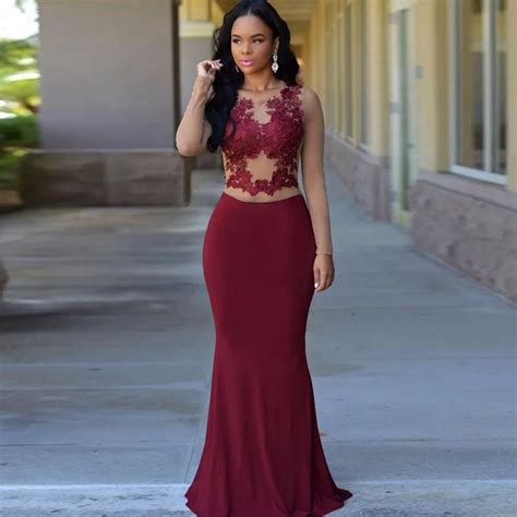 Sexy Mermaid Long Sleeves Maroon Prom Dresses 2017 Sheer Illusion