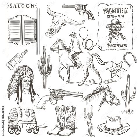 Hand Drawn Wild West Collection Stock Vector Adobe Stock