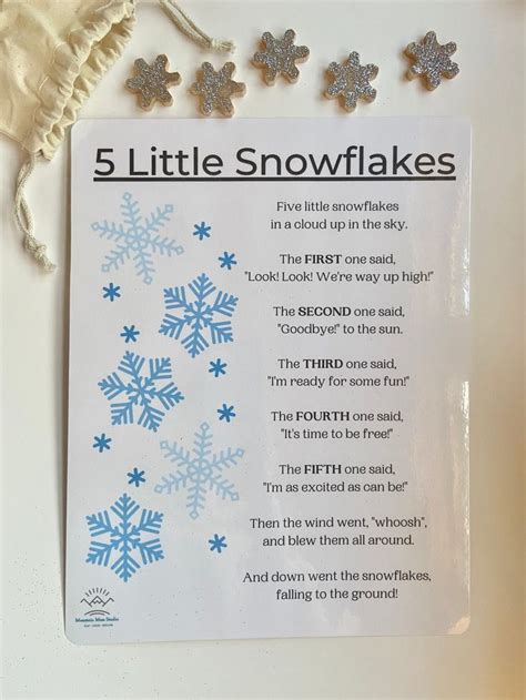 Five Little Snowflakes Poetry Set Set of 5 Wooden Glittery Snowflakes ...