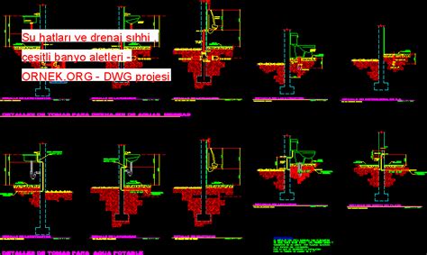 Su hatları ve drenaj sıhhi çeşitli banyo aletleri dwg projesi