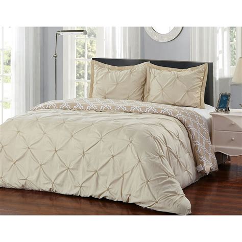 Unique Home 3 Piece Taupe Pinch Pleat Reversible Comforter Set Taupe