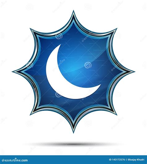 Crescent Half Moon Icon Magical Glassy Sunburst Blue Button Stock