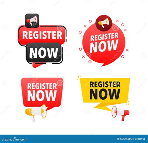 Megaphone Label Set With Text Register Now Register Now Announcement