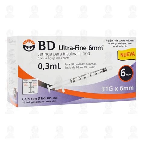 Jeringas Para Insulina Bd Ultra Fine 03ml 31g X 6mm Caja 30pzas