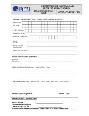 Fillable Online Letter Application Form Borang Permohonan Surat Fax